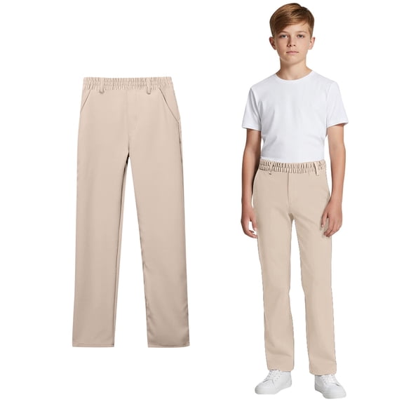 Boys Uniform Pants Pull On Chino Pants with Pockets Straight Pants Beige Uniform Pants Back to School Clothes Kids Boys Clothes 5-6 Years