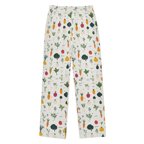 FORMRS Boys Pajama Pants with Pockets Size 6-8Y Kids Lounge Sleep Bottoms, Beige Vegetables Pattern