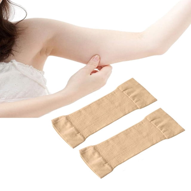 2 pares de moldeadores adelgazantes para brazos para mujer, moldeador de mangas de compresión para la parte superior del brazo, envolturas para brazos flácidos, color beige