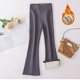 thumbnail image 6 of ZHOGXU Big Kids Girls Flared Yoga Pants High Waist Solid Color Plush Stretch Comfortable Warm Leggings Athletic Workout Trousers Slim Fit Bottoms Grey 9-10 Years, 6 of 7