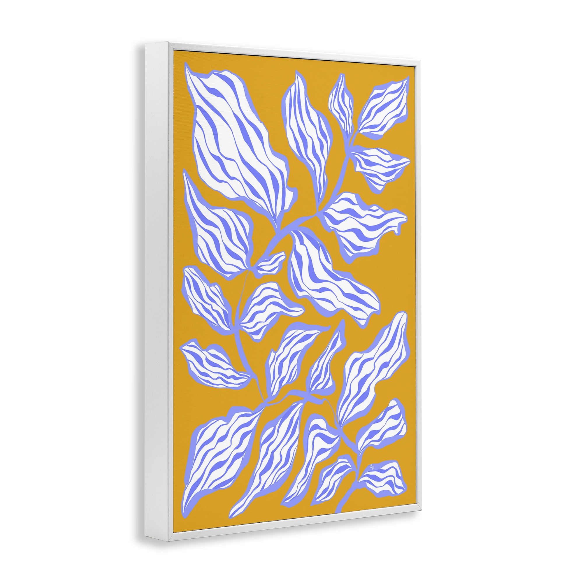Stupell Industries Leaves on Orange Botanical & Floral Painting White Framed Art Print Wall Art, 20 x 30