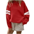 thumbnail image 2 of Uootdi Womens Oversized Long Sleeve Sweatshirt Striped Casual Fleece Hoodies Fall Winter Hooded Pullover Tops Drop Should Gift er Y2K Clothes, 2 of 4