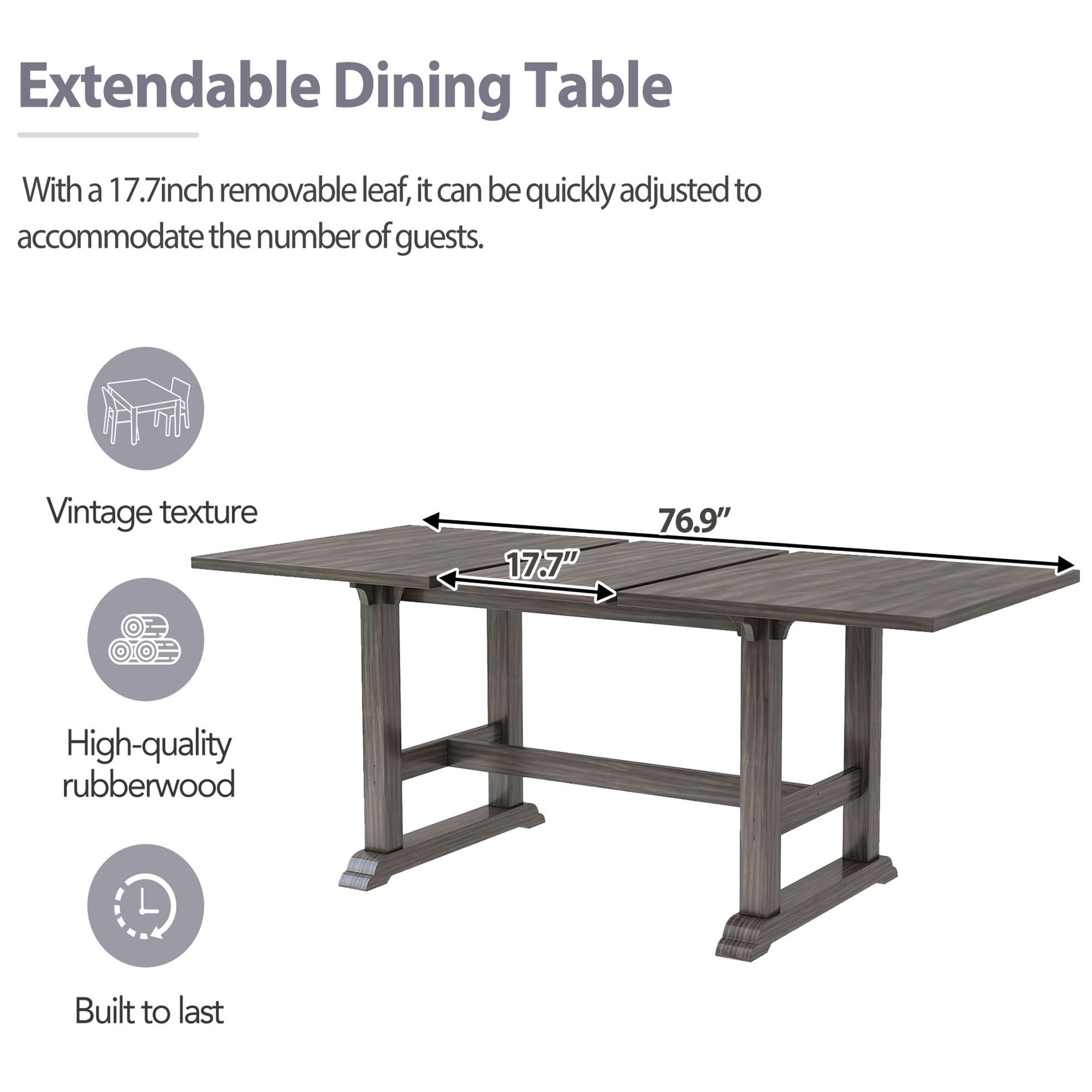 6-Piece Dining Table Set for 6, 76.9" Extendable Dining Table with Removable Leaf, 4 Chair and Bench