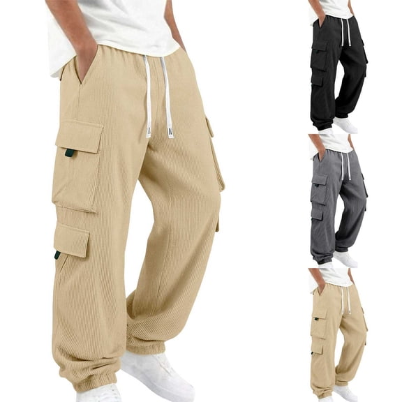 PNTUTB Cuffed Cargo Pants for Men Soild Color Casual Loose Comfort Trousers Quick-Dry Outdoor Workout Trendy Versatile Pants with Multiple Pockets