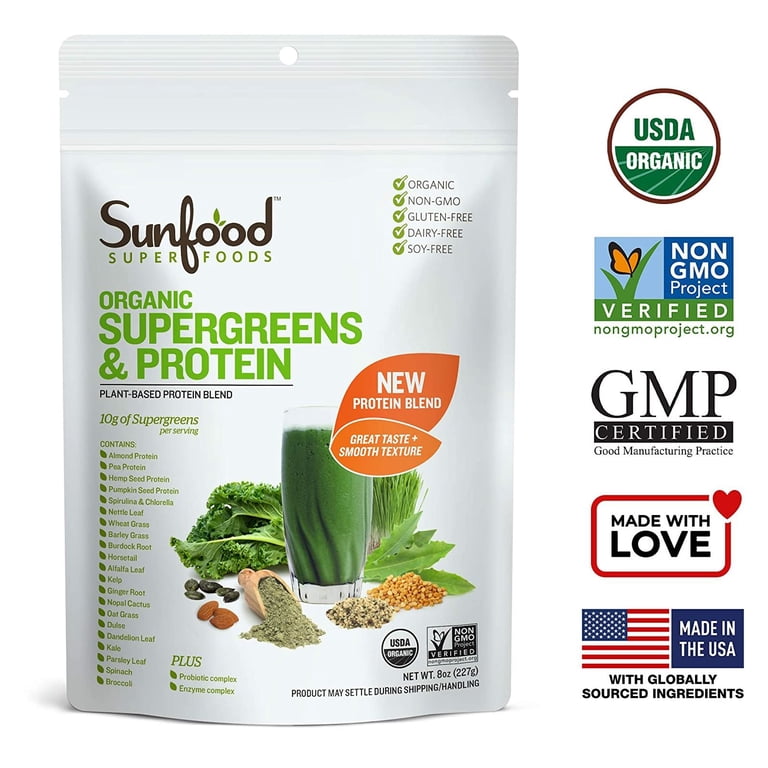 超お得❤️早い者勝ち★Sunfood SUPERGREENS&amp;PROTEIN Amazon.com: Sunfood Superfoods Organic Supergreens & Protein