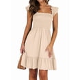 thumbnail image 2 of Women'S Summer Casual Sleeveless Square Neck Dress Smocked Ruffle Backless Boho Beach Cute Teen Short Sundress, 2 of 9