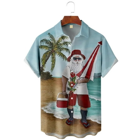 

MLFU Men s Christmas Short Sleeve Hawaiian Shirt Summer Loose Streetwear Shirts for Adults Men