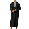 thumbnail image 2 of XDZJLR Men's Shirts Muslim Arabia Casual Long Sleeve Pocket Loose Robe Robe Plaid Printing Shirts for Men, 2 of 4