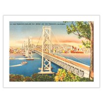 San Francisco California - Oakland Bay Bridge - Vintage Hand Colored Postcard c.1930s - Bamboo Fine Art 290gsm Paper Print (Unframed) 18x24in