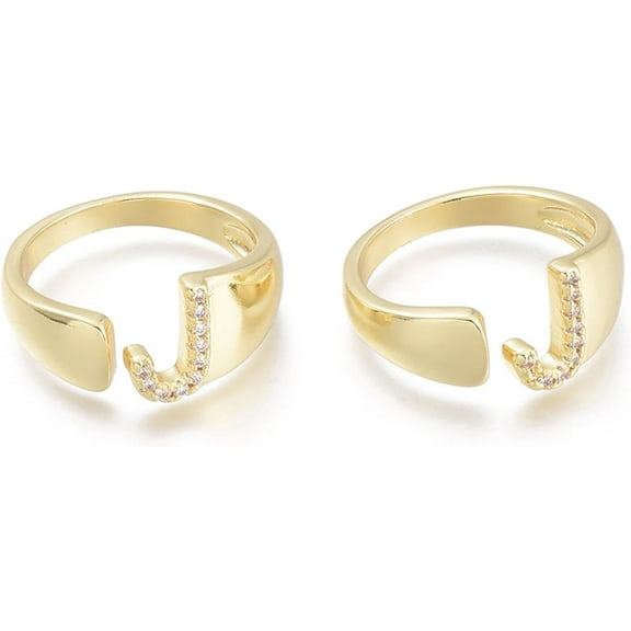 18k gold plated adjustable women's initial ring Copper set Zircon thick gold folded alphabet ring j US Size 5 Women's individual open ring Golden