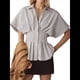 thumbnail image 1 of Camisas A Rayas con Botones para Mujer, Blusa Plisada de Corta con Corsé, Informal, de Verano. Rayas de Café XL, 1 of 8