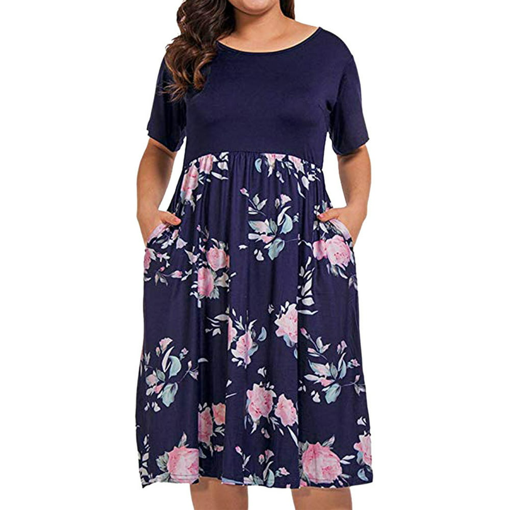 AMaVo - Women's Plus Size Boho Summer Skirt Dresses Floral Print Short ...