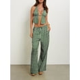 thumbnail image 3 of Argulvti Women Summer Pants Outfits Polyester Stripe Tie-Up Halter Neck Backless Sleeveless Tank Tops Wide-Leg Pants Set, 3 of 6