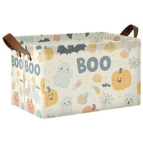 Yayeee Foldable Storage Basket for Shelves with Handles Waterproof Cloth Bins, Halloween Cute Pumpkins