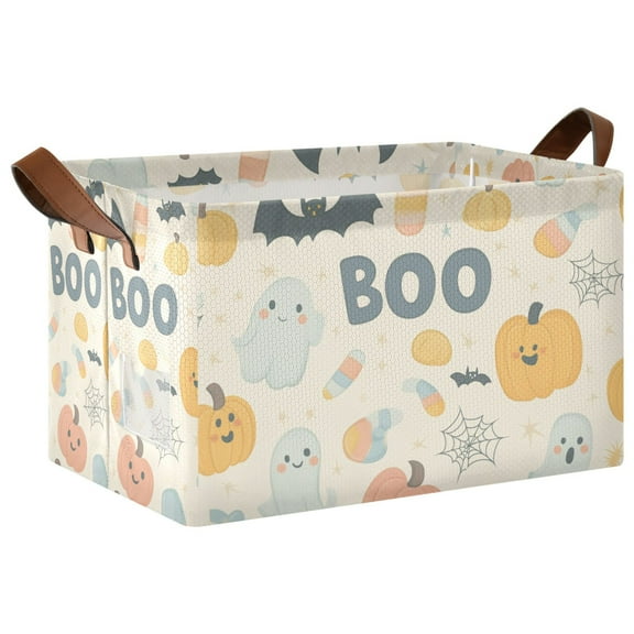 Yayeee Foldable Storage Basket for Shelves with Handles Waterproof Cloth Bins, Halloween Cute Pumpkins