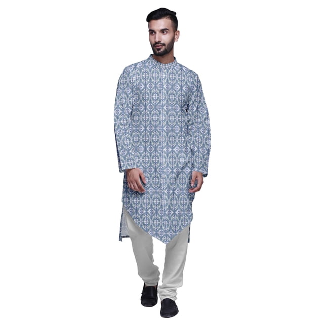 Atasi Ensemble Kurta Pyjama Long pour Hommes à Col Mandarin Imprimé Tenue Décontractée pour Garçons