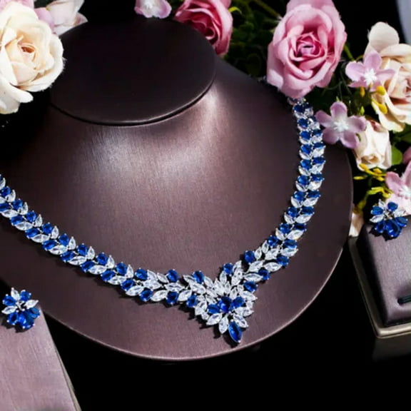 CZ Yellow Statement Wedding Necklace Earring Jewelry Sets for Women