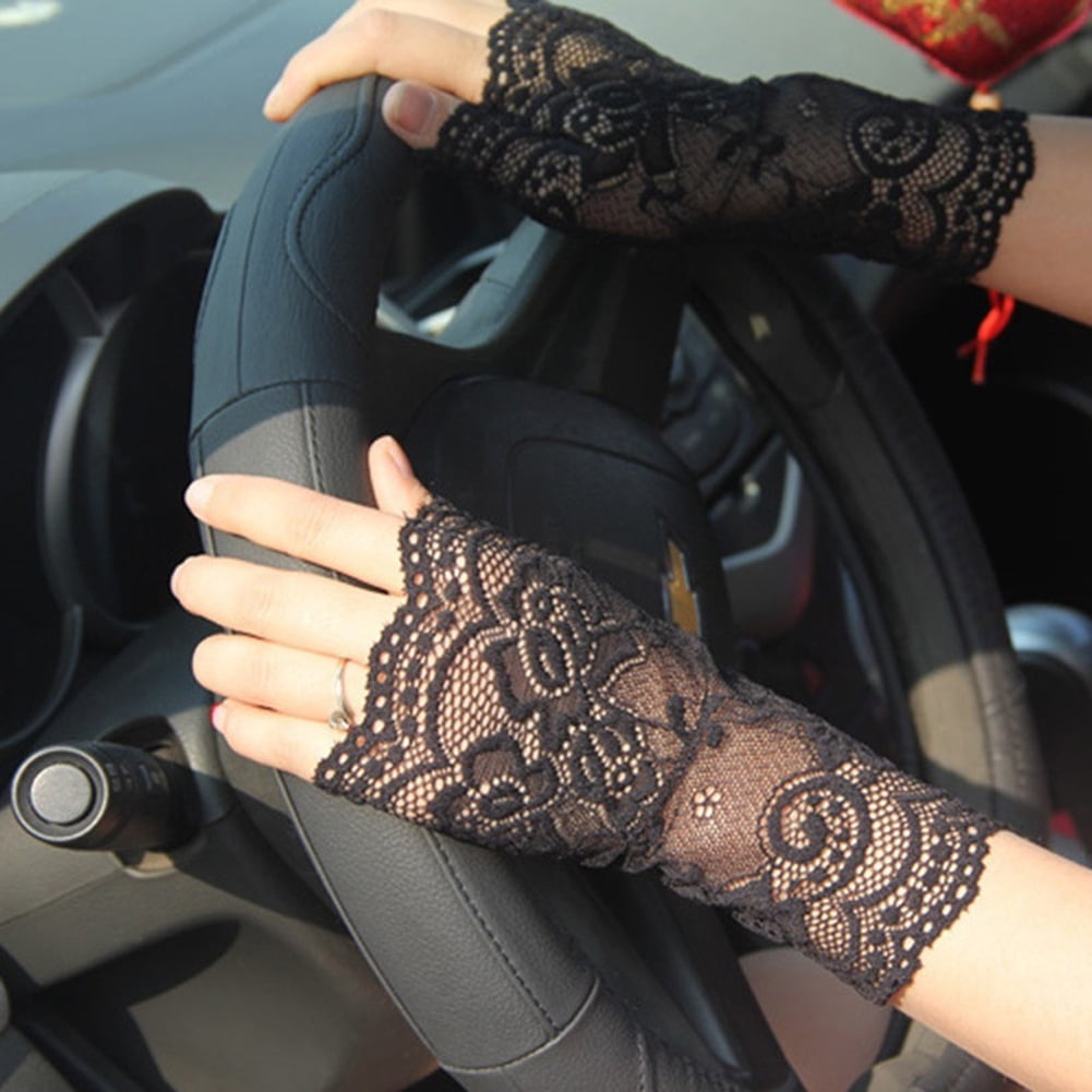 Women Lady's Soft Lace Fingerless Rose Flower Wedding Party Driving Gloves G