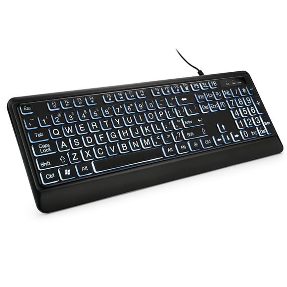 Teclado retroiluminado KOPJIPPOM Large Print USB con cable negro