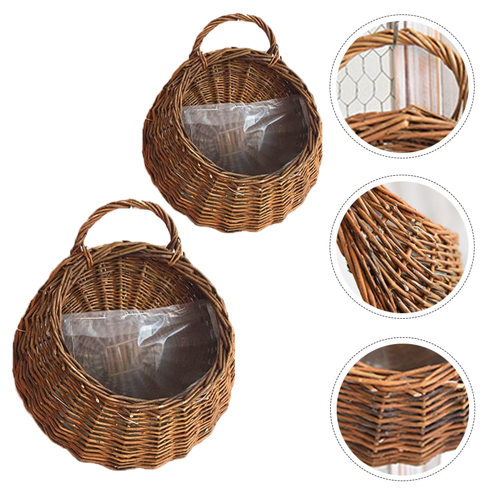 Gymnture Wicker Hanging Flower Planter: 2pcs Round Railing Planter (26x20cm)