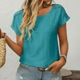 thumbnail image 4 of CAIVO Women Blouses Dressy Casual Solid Color Jacquard Hollow Short Sleeved Tops O-Neck Stylish Shirts, 4 of 7