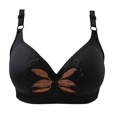 

Woman s Solid Color Comfortable Hollow Out Perspective Embroidered Print Bra Everyday Back Buckle No Rims Underwear