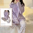 thumbnail image 1 of Conjuntos de Pijamas de franela para Mujer, ropa de dormir clásica con estampado a cuadros de peluche, ropa de casa de terciopelo Kawaii Girsl, Otoño e Invierno, 1 of 4