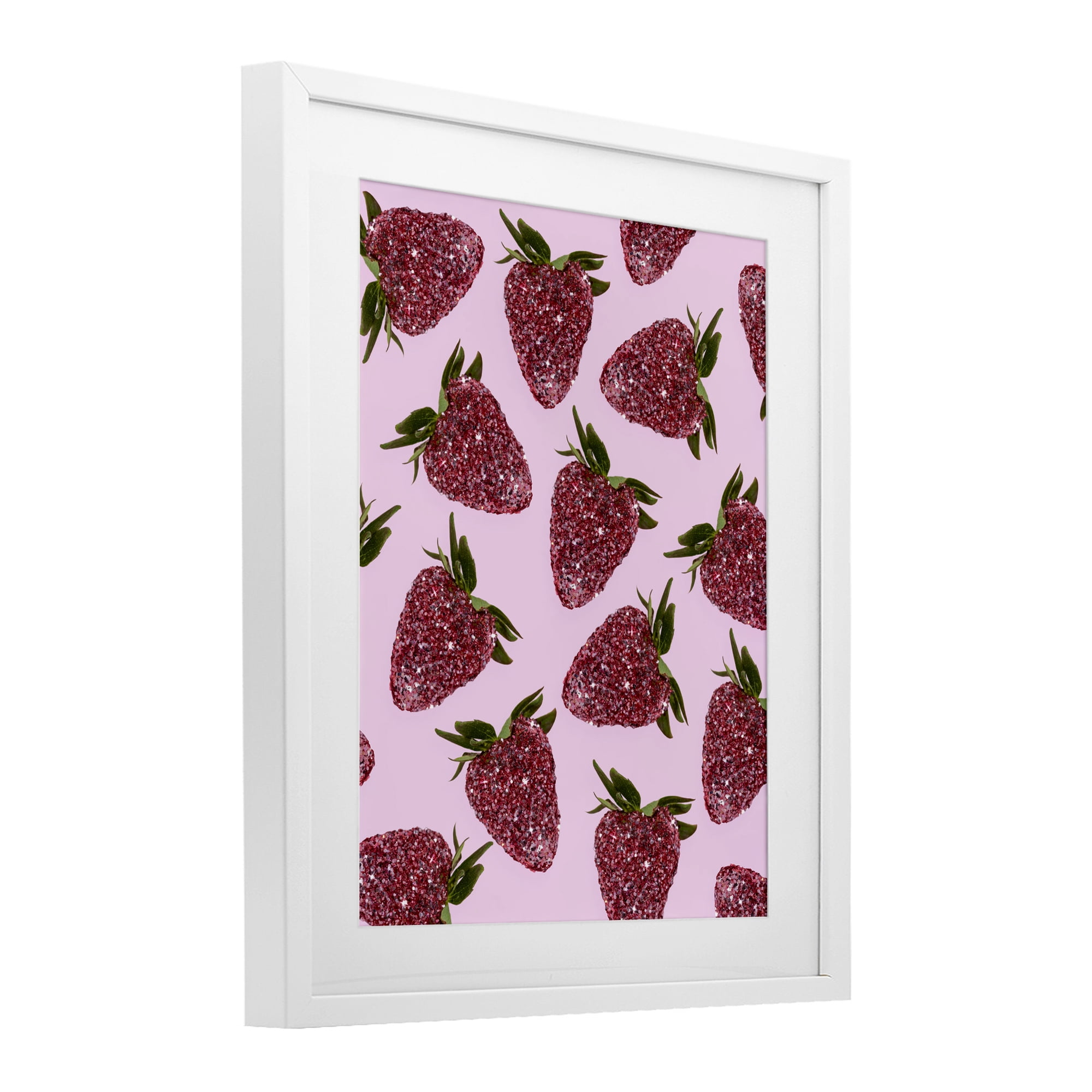 Stupell Industries Glimmer Strawberry Pattern White Framed Print Under Glass, design by LISH Creative