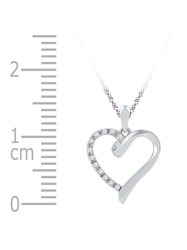 Sterling Silver Womens Round Diamond Simple Heart Outline Pendant 1//20 Cttw