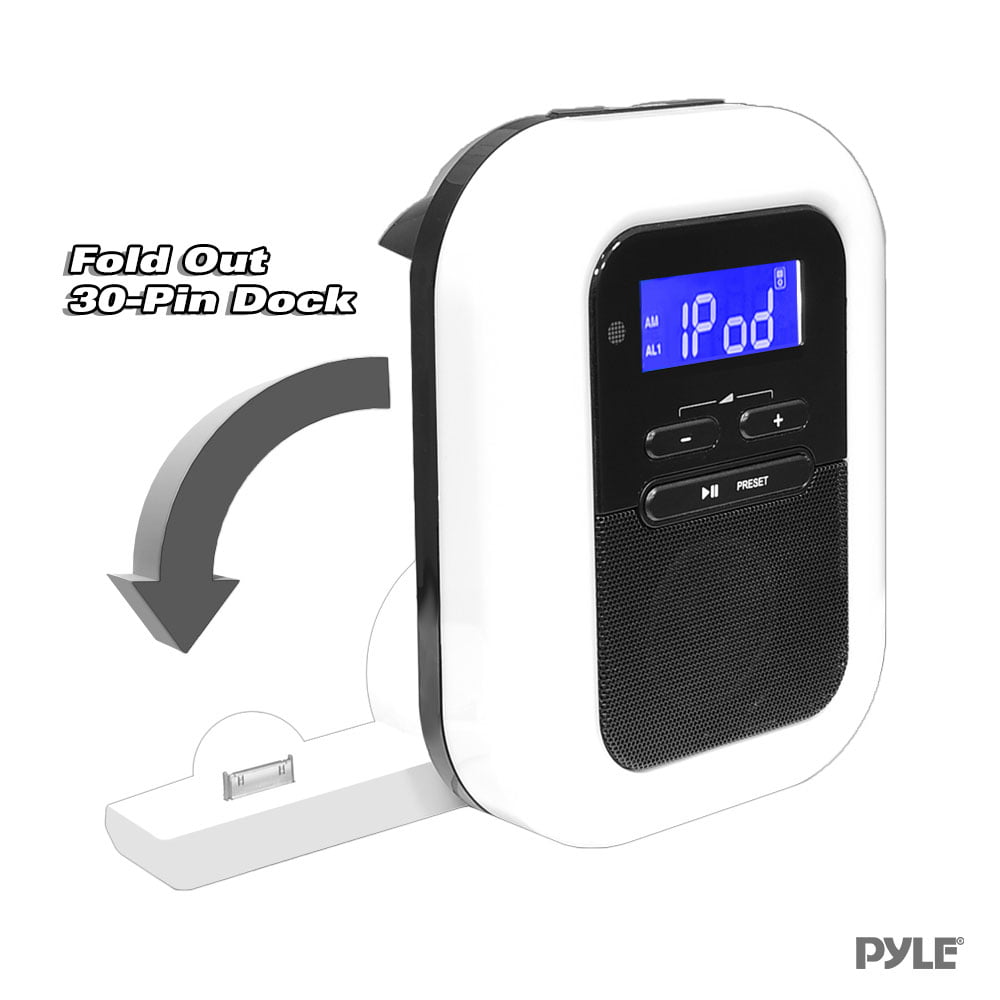 White Pyle PICL36B Premium Digital Alarm Dock Clock FM Radio with Nightlight 