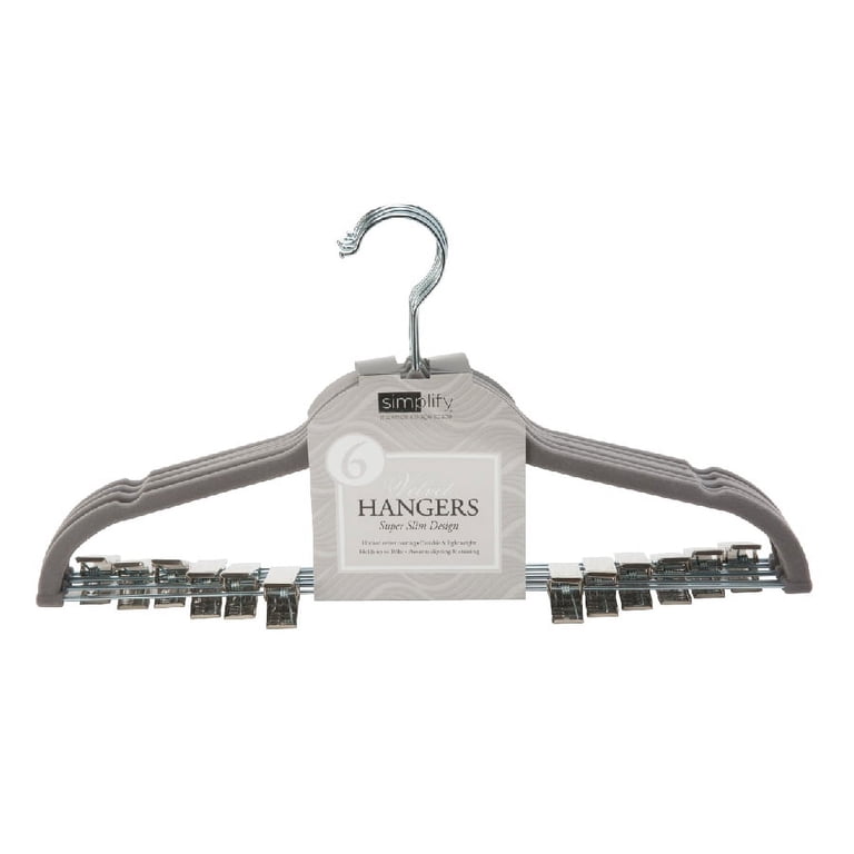 Simplify 6-Pack Velvet Clothing Hangers with Clips, Gray photo 6