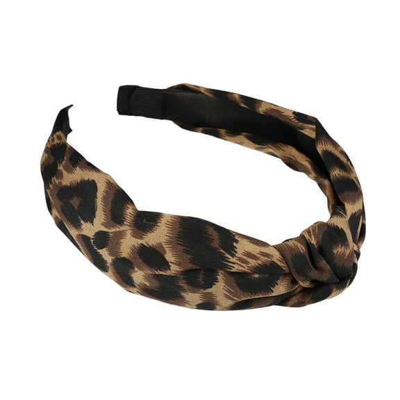 Unique Bargains Leopard Pattern Headband Knotted Headband Non-Slip Elastic Wide Headband Accessories for Women Coffee
