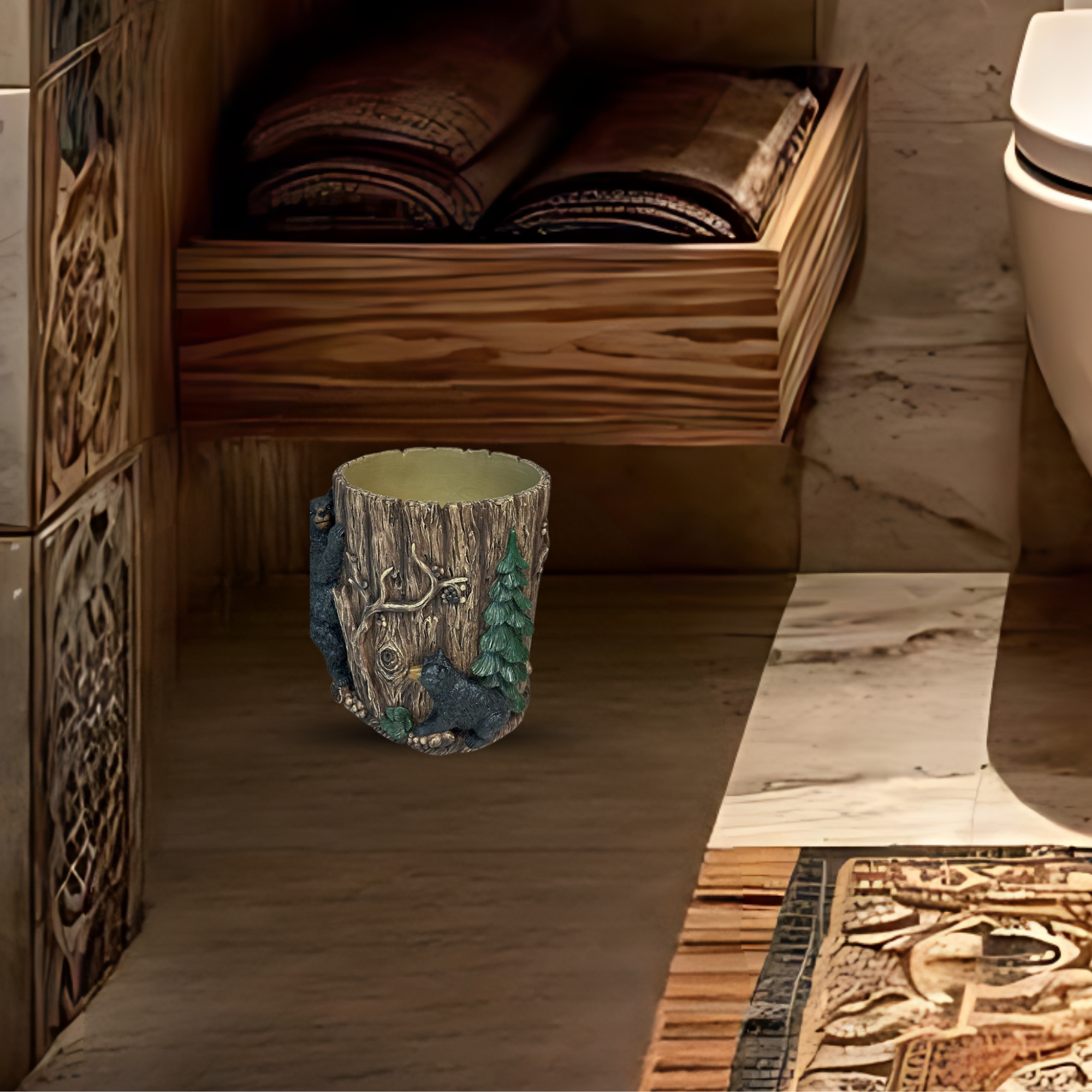 Rustic Bear Wastebasket for Cabin Bathroom or Bedroom – Decorative Wildlife Resin Trash Can – Mountain Lodge Decor for Home, Office or Vanity – Housewarming Gift or Birthday Holiday Gift Idea