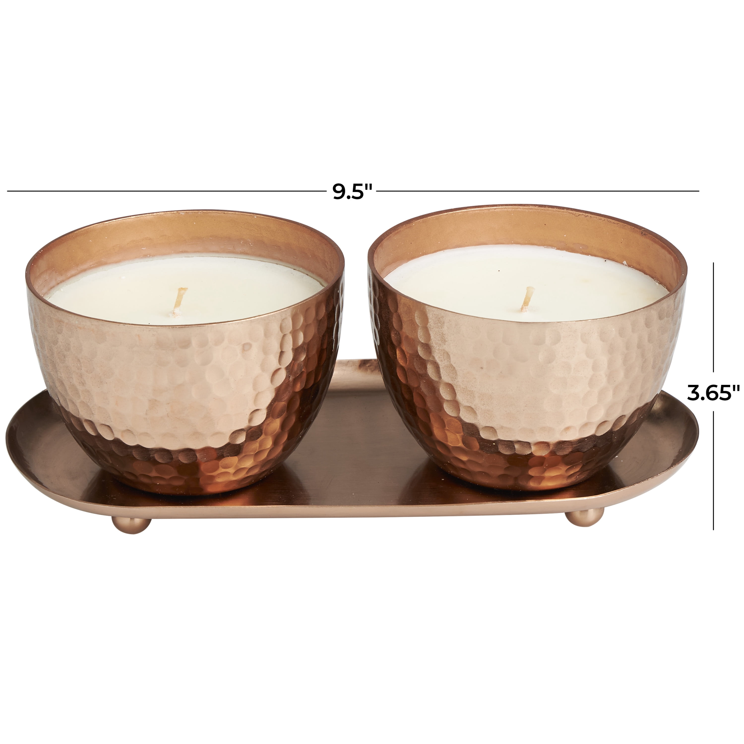 CosmoLiving by Cosmopolitan 2 Holder Copper Metal Jasmine Scented Hammered 10 oz 1 Wick Candle with White Wax, (Set of 2)