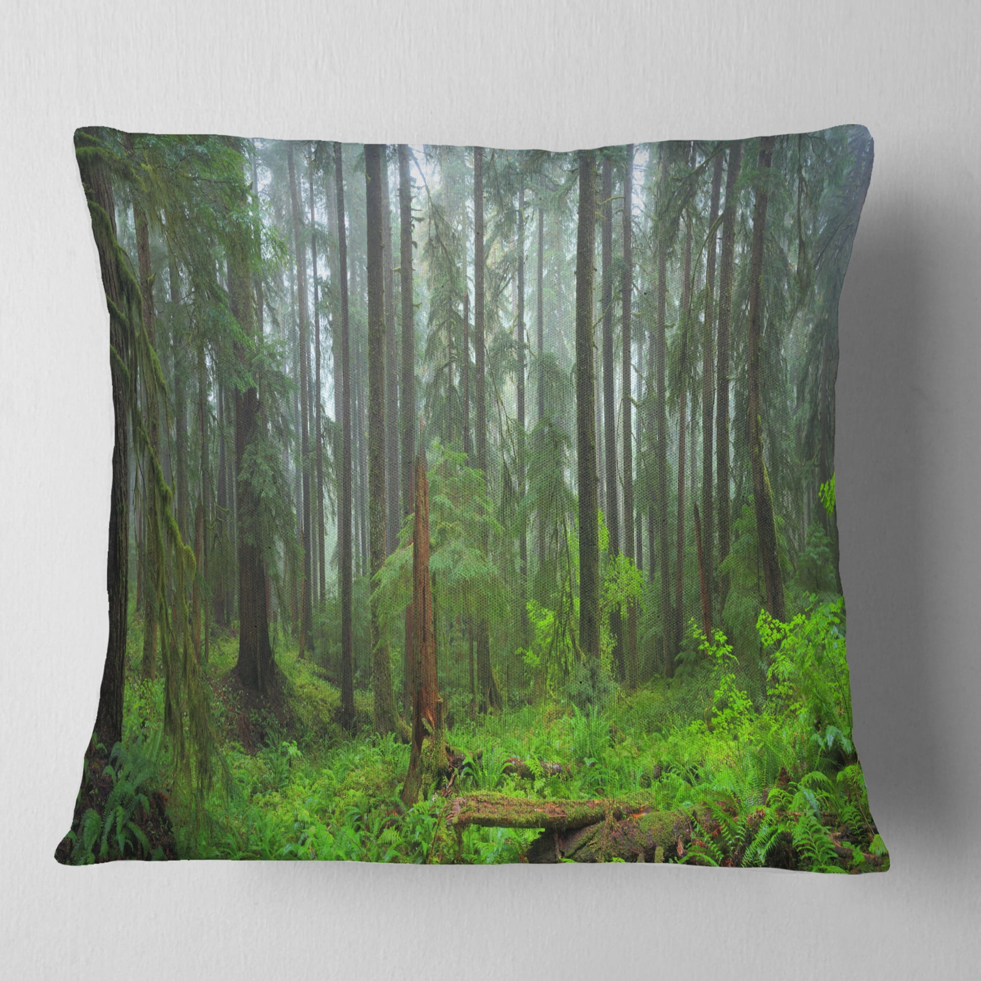 Designart Hoh Rain Forest - Landscape Photography Throw Pillow - 18x18