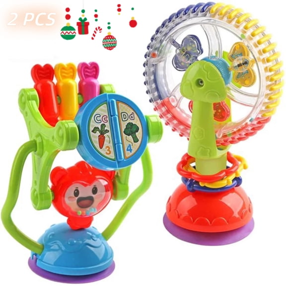 Baby Rattles-Baby Toys 0 M , 2PCS Baby High Chair Toys with Suction Cups, Baby Rattle Activity Balls, Rattles, Grab and Rotate, Crawling Educational Toys