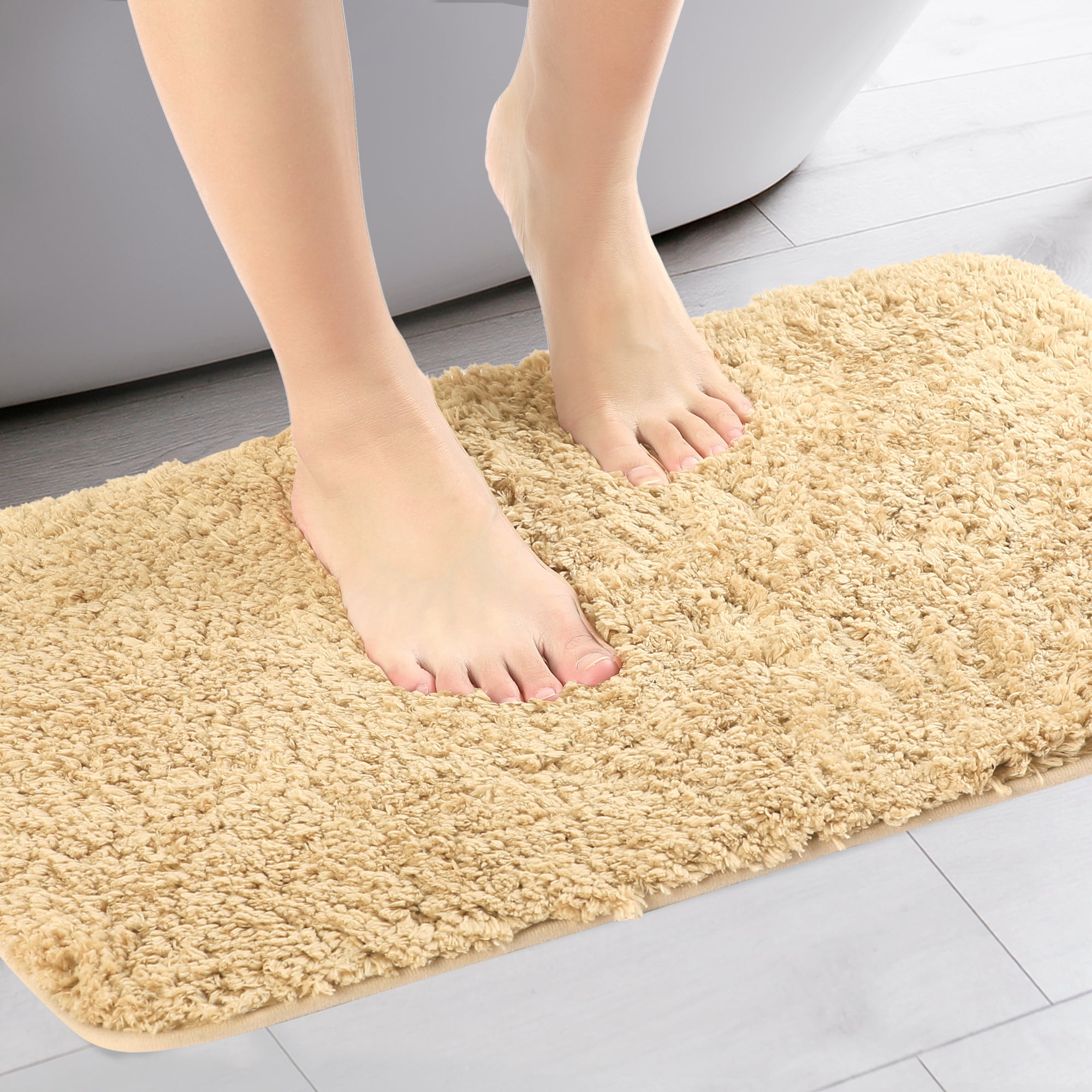Unique Bargains Non-Slip Thick Microfiber Soft Plush Bathroom Mat Quick Dry Bath Rug Khaki 16"x24"