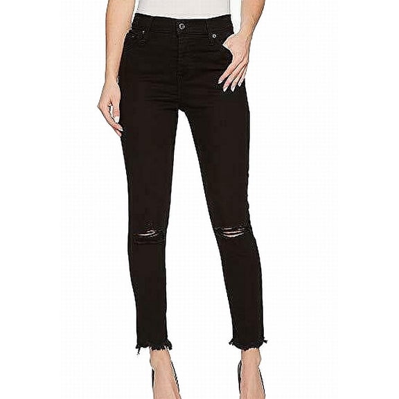 Womens Stretch Button-Fly Ripped Frayed Hem Jeans 27