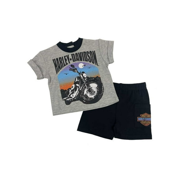 Harley-Davidson Baby Boys' 2-Piece Newborn Knit Tee & Short Set, Gray (6/9M), Harley Davidson