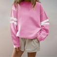 thumbnail image 2 of ZQGJB Plus Size Womens Varsity Striped Oversized Sweatshirt Loose Oversized Crewneck Long Sleeve Casual Fashion Pullover Top Fall Outfits Watermelon Red XXXXXL, 2 of 5