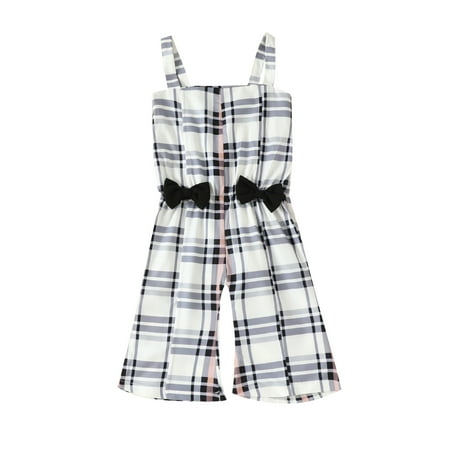 

Blotona Kids Baby Girl Sleeveless Jumpsuit Summer Casual Plaid Bow Suspender Pants Rompers for Toddler