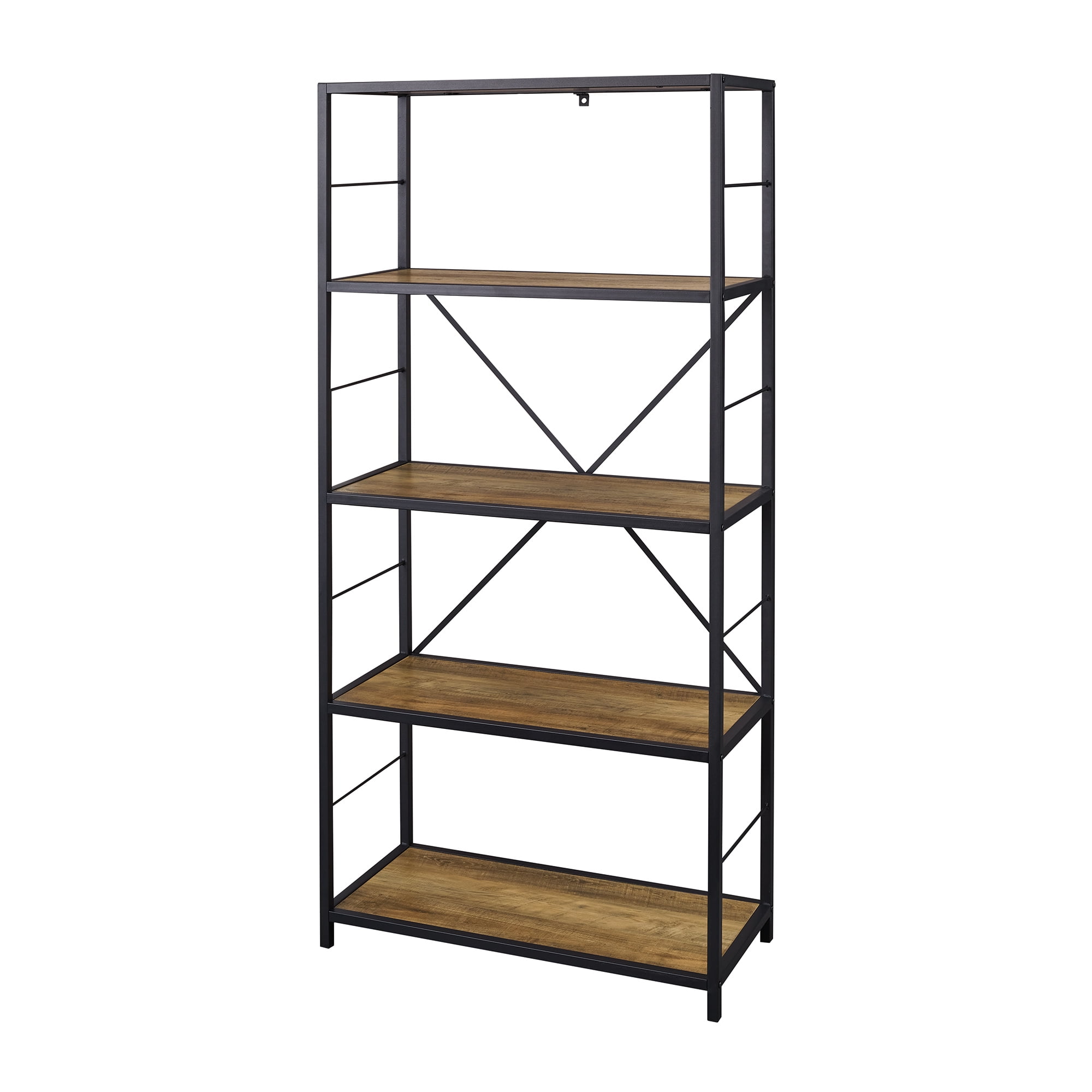 Walker Edison Rustic Metal and Media Bookcase, Reclaimed Barnwood