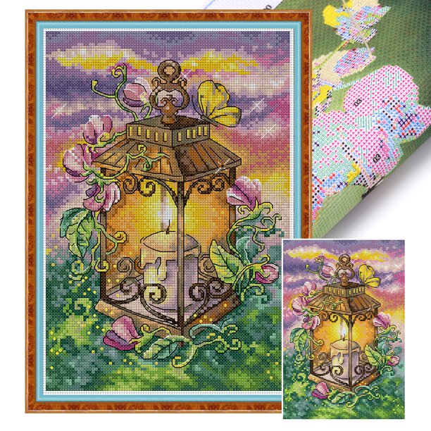 Hilo Algodón Ecológico Bordado Lámpara Verano Impresa 16CT Punto Cruz 18x26cm