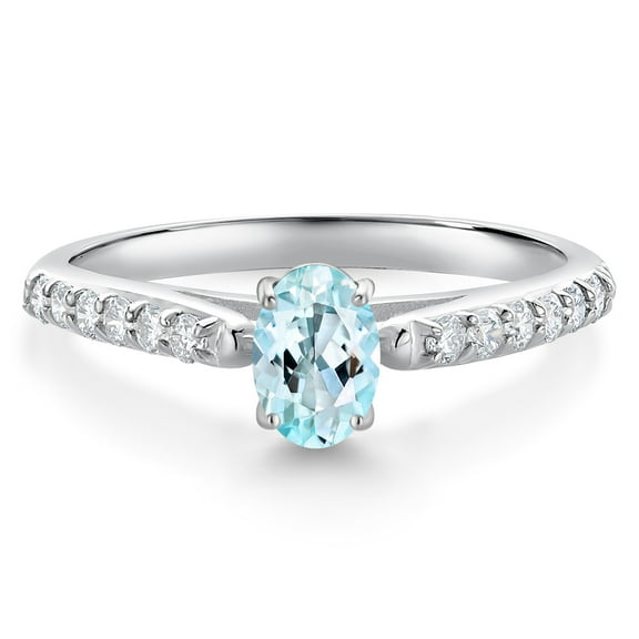 Gem Stone King 10K White Gold Sky Blue Topaz and White Lab Grown Diamond Engagement Ring for Women (0.68 Cttw, Oval 6X4MM, Gemstone November Birthstone, Size 9)