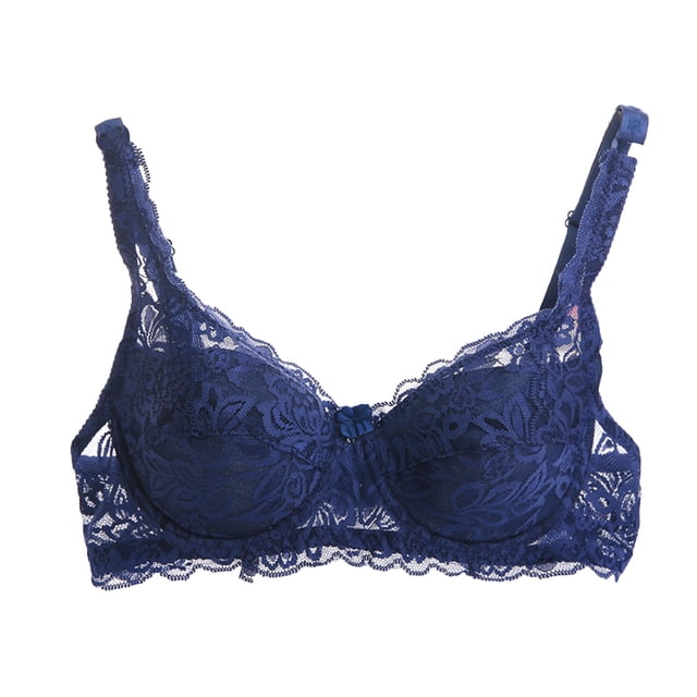 Sujetador de encaje floral para mujer Tallas grandes Sujetador con aros acolchado y push up Bowknot Abanopi Aqua/40D