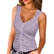 thumbnail image 1 of Camiseta sin mangas con cuello en V para mujer Camisas sin mangas de verano ajustadas de color puro con cordón fruncido, 1 of 6