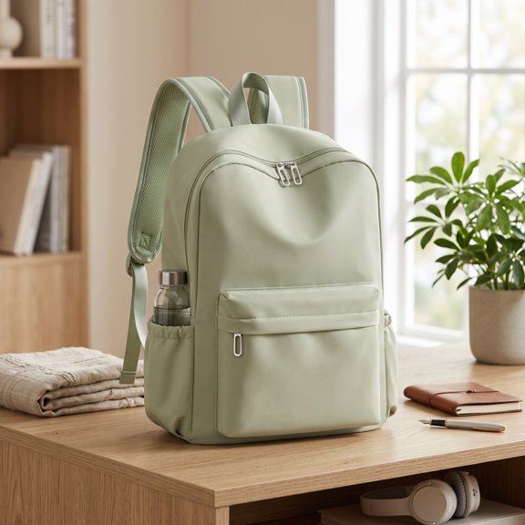 Solid Color Schoolbag Large Capacity Backpack for Students Daily Use