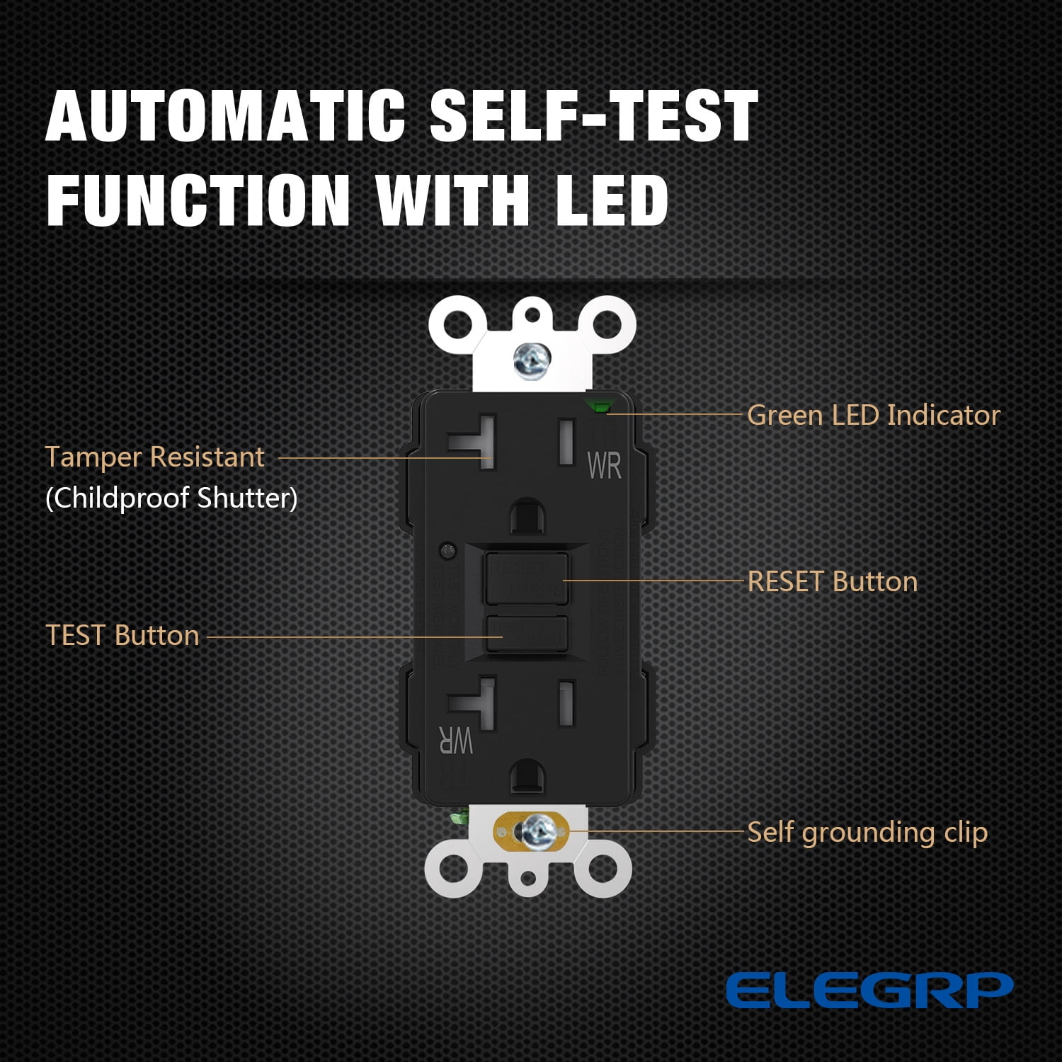 ELEGRP GFCI Outlet Outdoor, 20 Amp Electrical Outlet, Weather & Tamper Resistant GFCI Receptacle, Ground Fault Receptacle with Screwless Wall Plate, UL Listed, Black 2PC