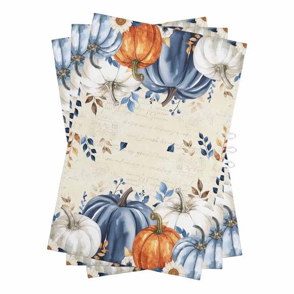 Orange Blue Pumpkins Fall Kitchen Towels Set of 3, Water Absorbent Dish Towel, Thanksgiving Eucalyptus Vintage Decorative Hand Towels - Quick Drying Cloth for Cooking Baking, 18x28 Inch