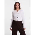 thumbnail image 2 of Scenario Women's and Women's Plus Ribbed Crewneck Cardigan Sweater, Lightweight, Sizes XS-4X, 2 of 6
